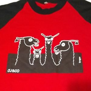 Cusco Red & Black Baseball 1/2 Sleeve Top NWOT